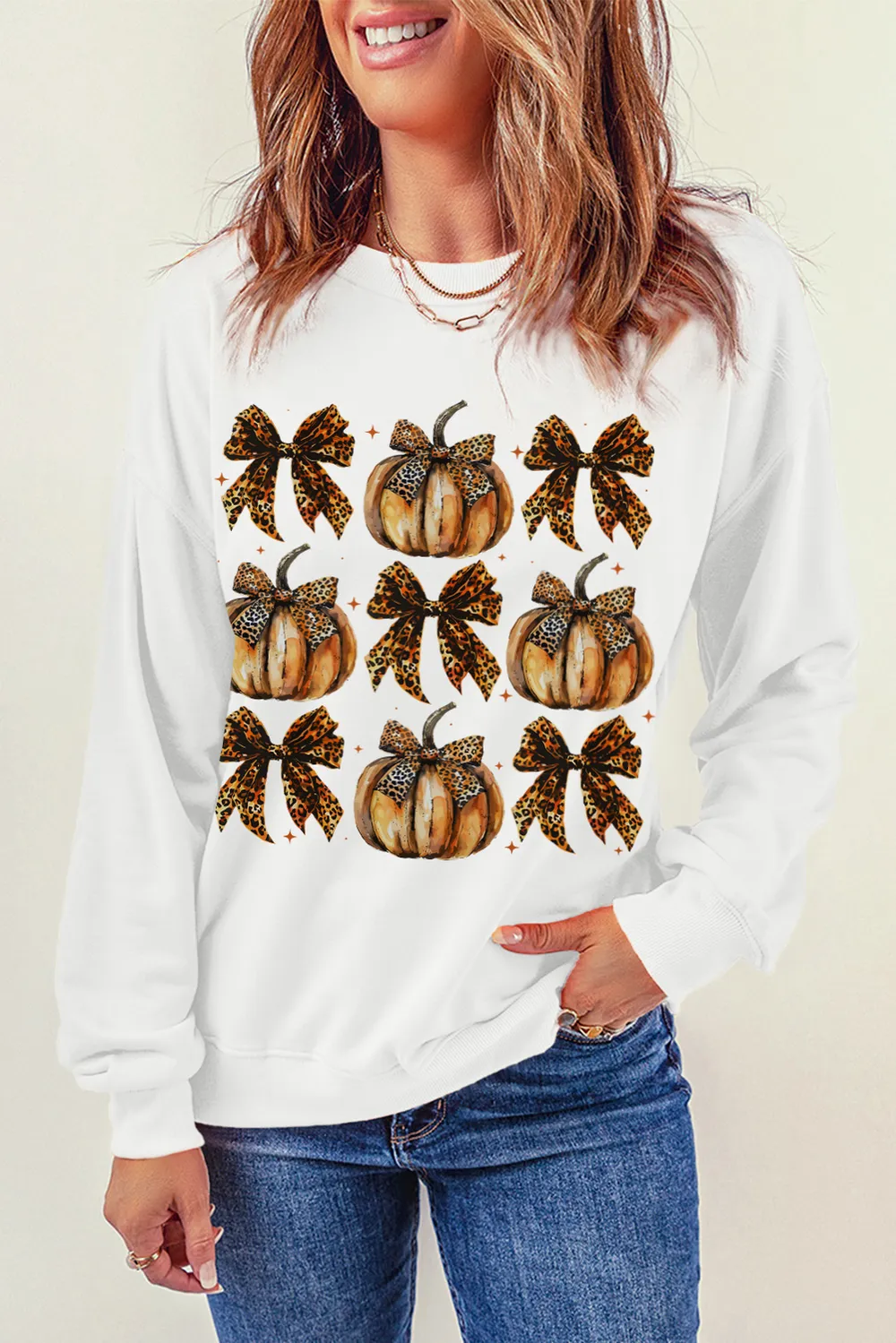 Pumpkin & Bow Graphic Long Sleeve Sweatshirt, image 5