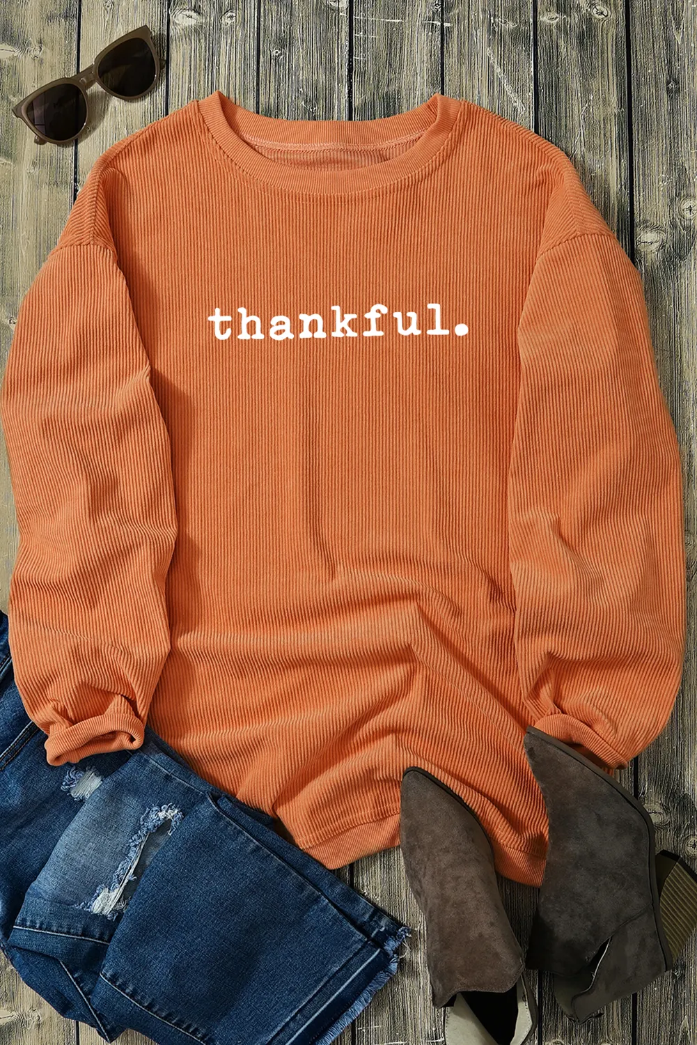 THANKFUL Round Neck Long Sleeve Sweatshirt, image 4
