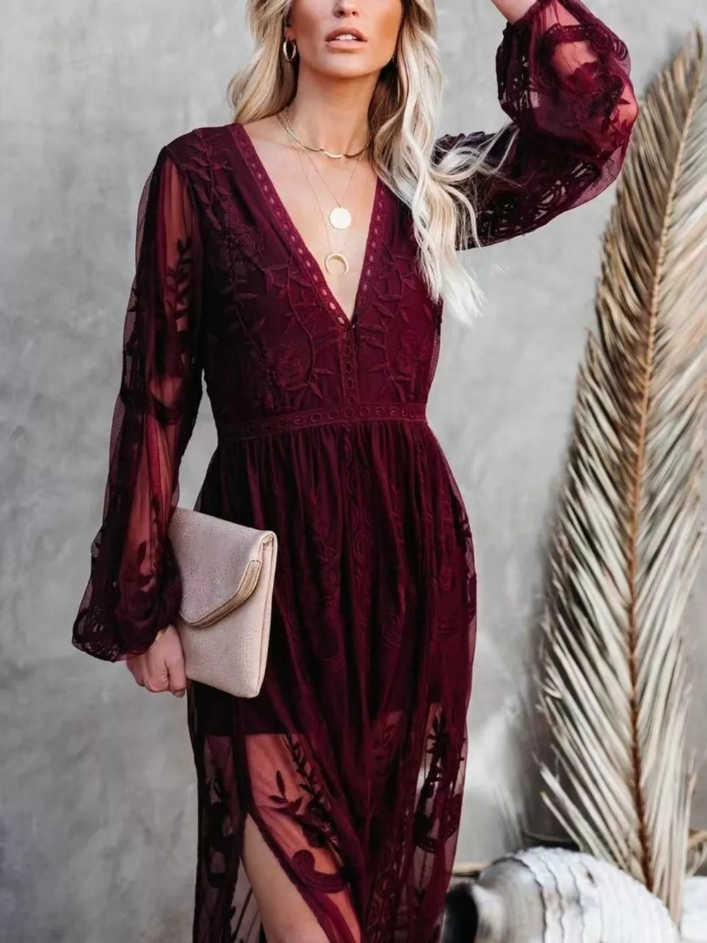 Floral Lace Slit Maxi Dress, image 17