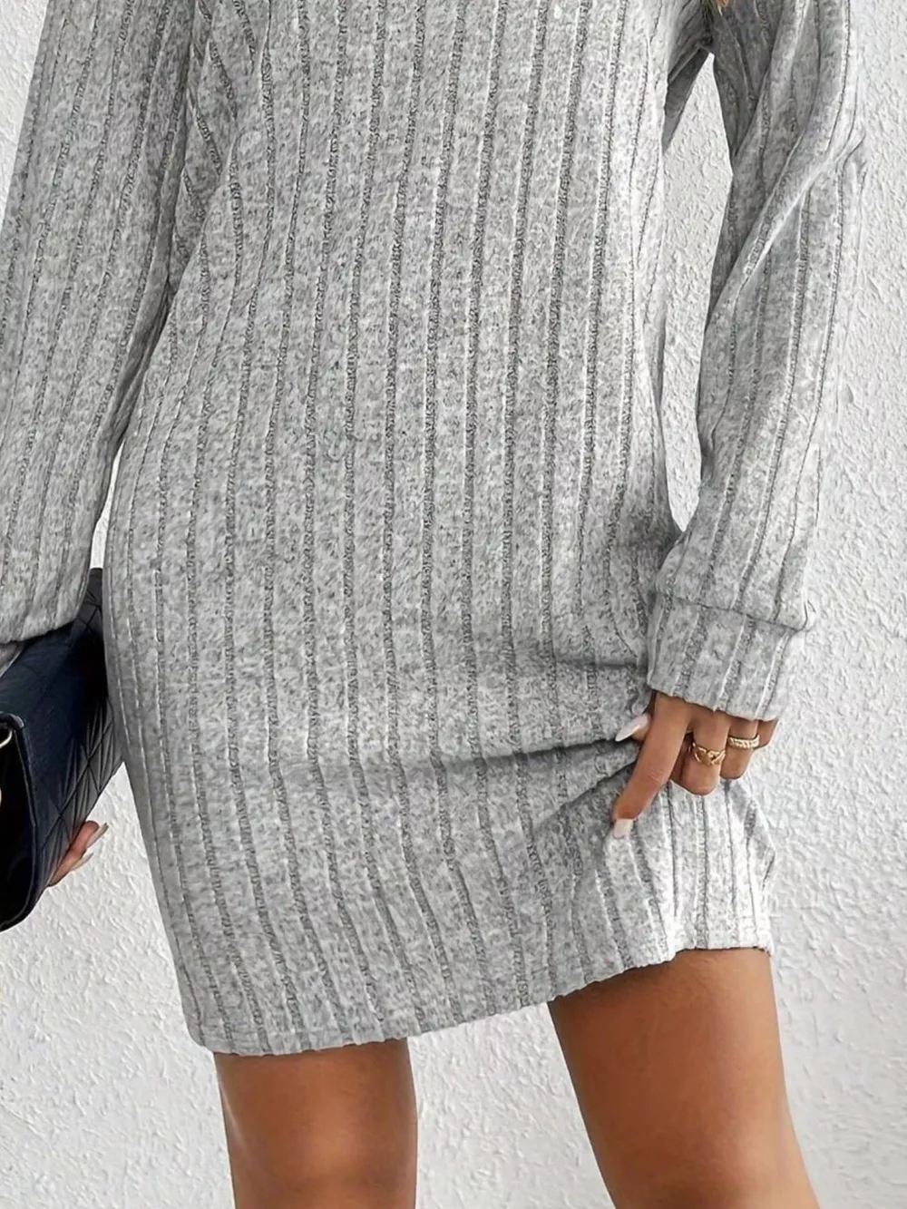 Ribbed Knit Turtleneck Mini Dress, image 12