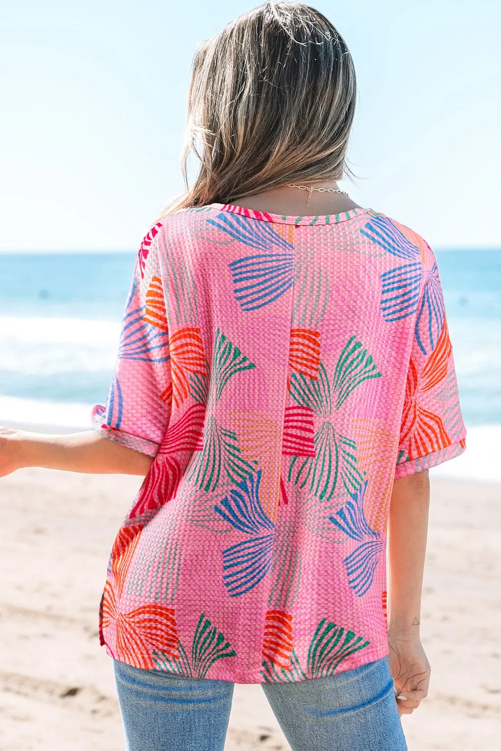 Printed Waffle Knit Oversized T-Shirt, image 8