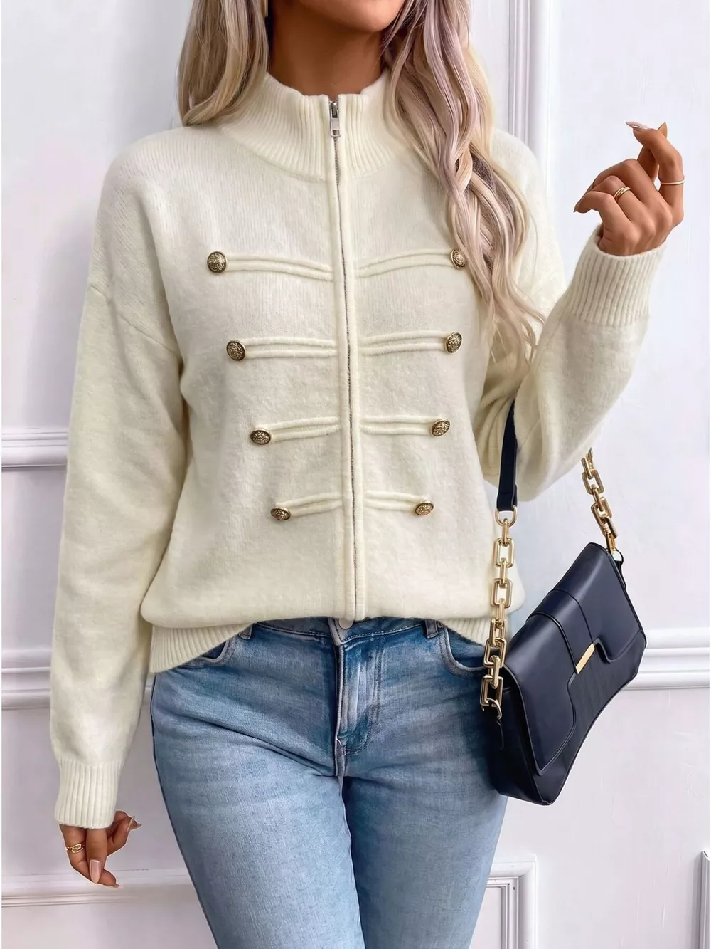 Zip-Up Long Sleeve Cardigan, image 3