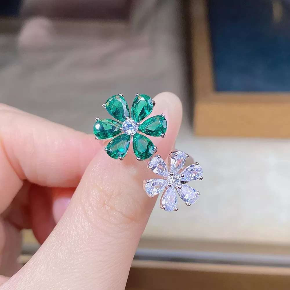925 Sterling Silver Zircon Flower Ring, image 4