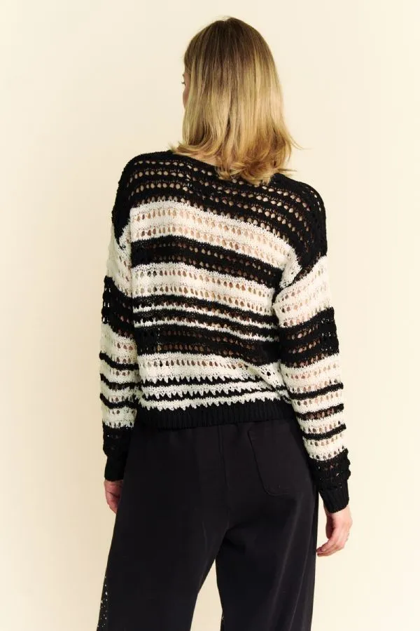 Contrast Striped Crochet Drop Shoulder Knit Cover Up, image 7