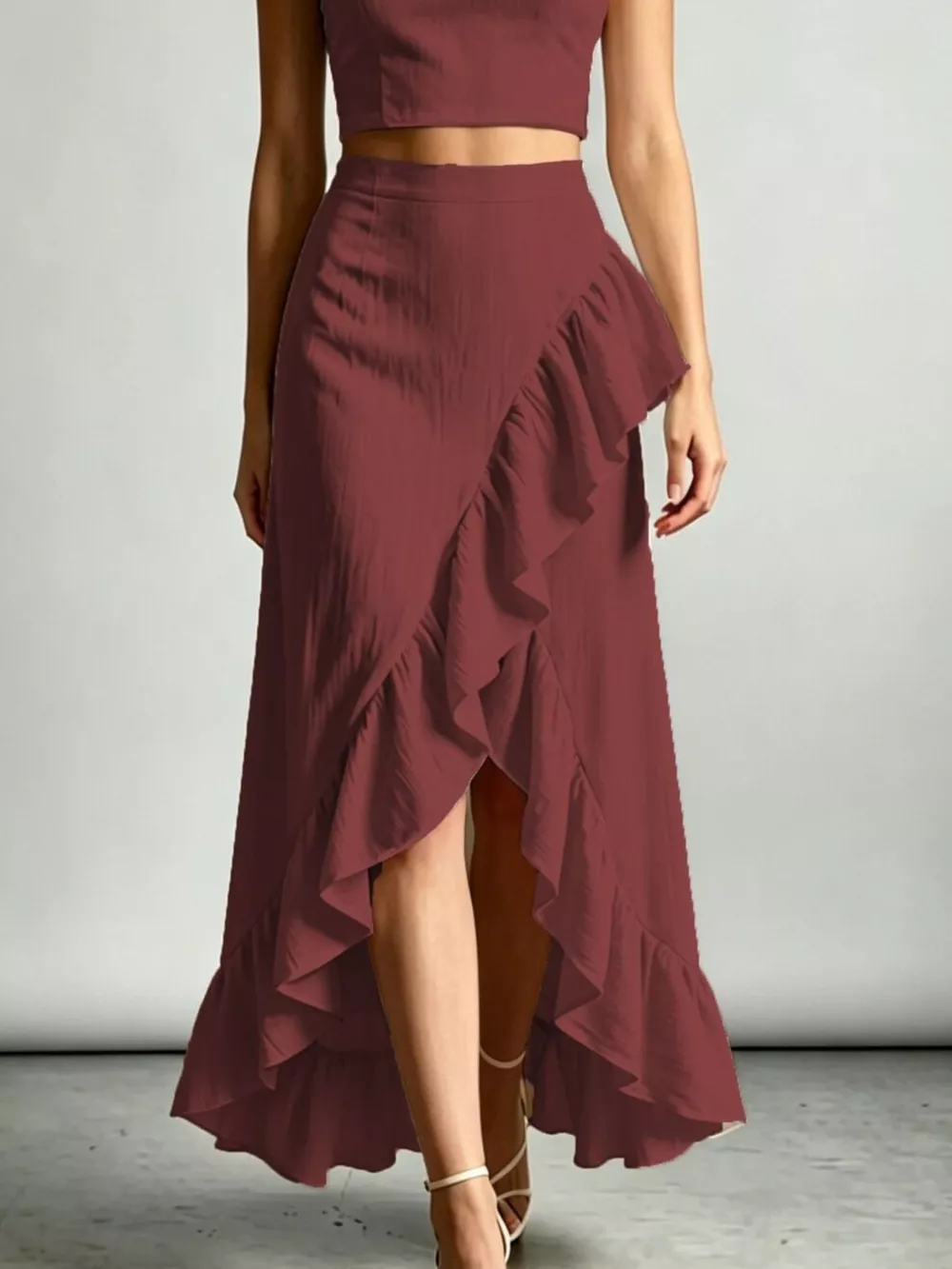 Halter Neck Crop Top and High-Low Maxi Skirt Two-Piece Set, image 12