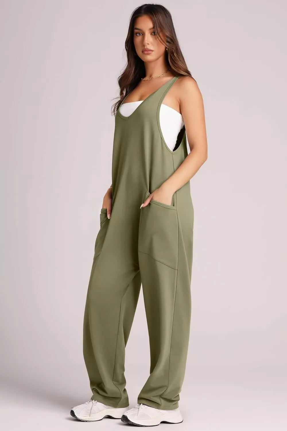 Wide Strap Jumpsuit with Pockets, image 3