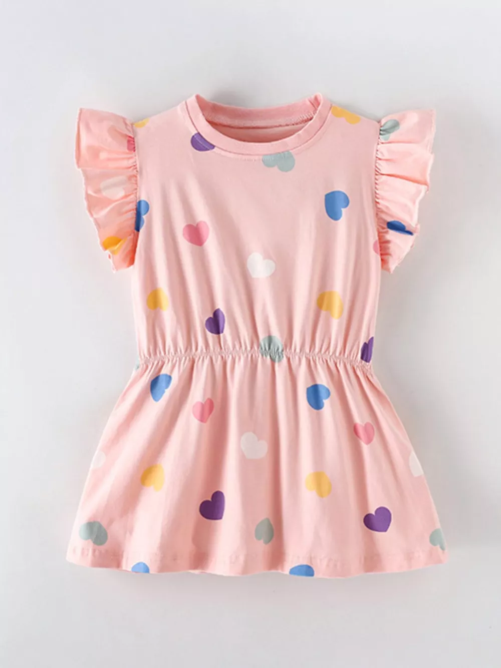 Children's Ruffled Sleeve Heart Print Casual Dress, image 2