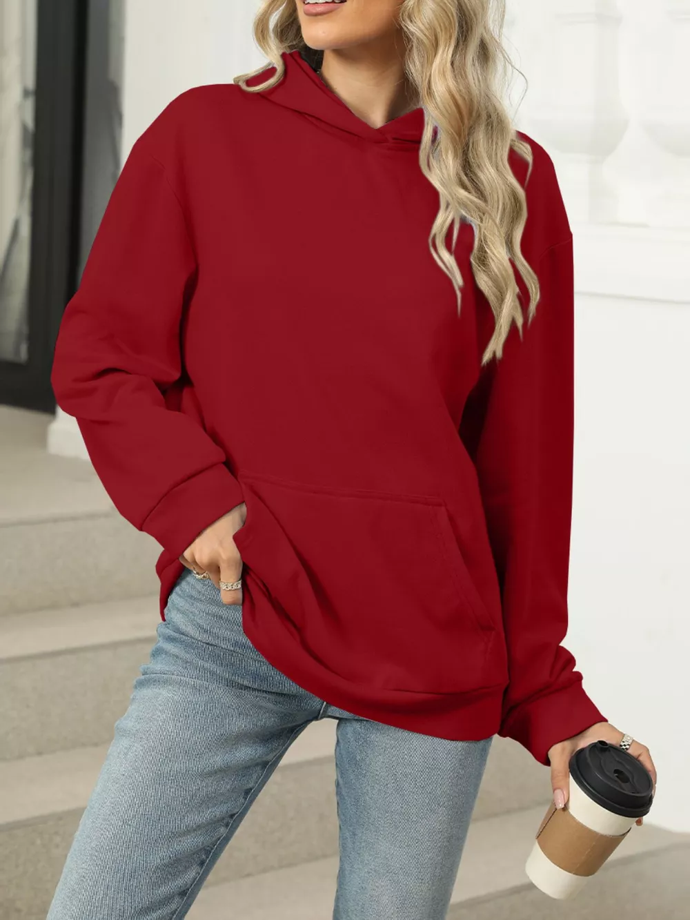 Kangaroo Pocket Long Sleeve Hoodie, image 25