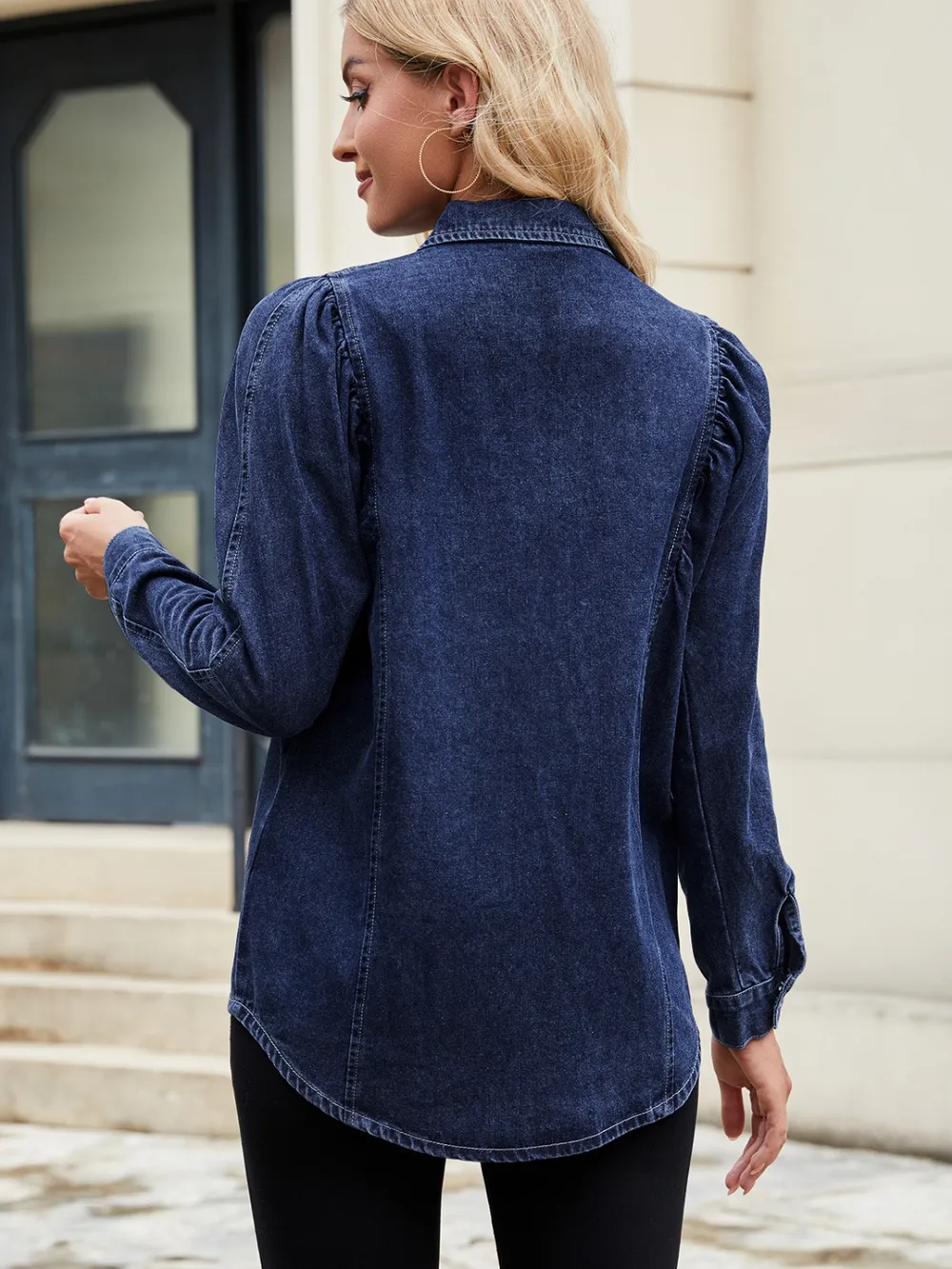 Button Down Collared Neck Denim Shirt, image 5