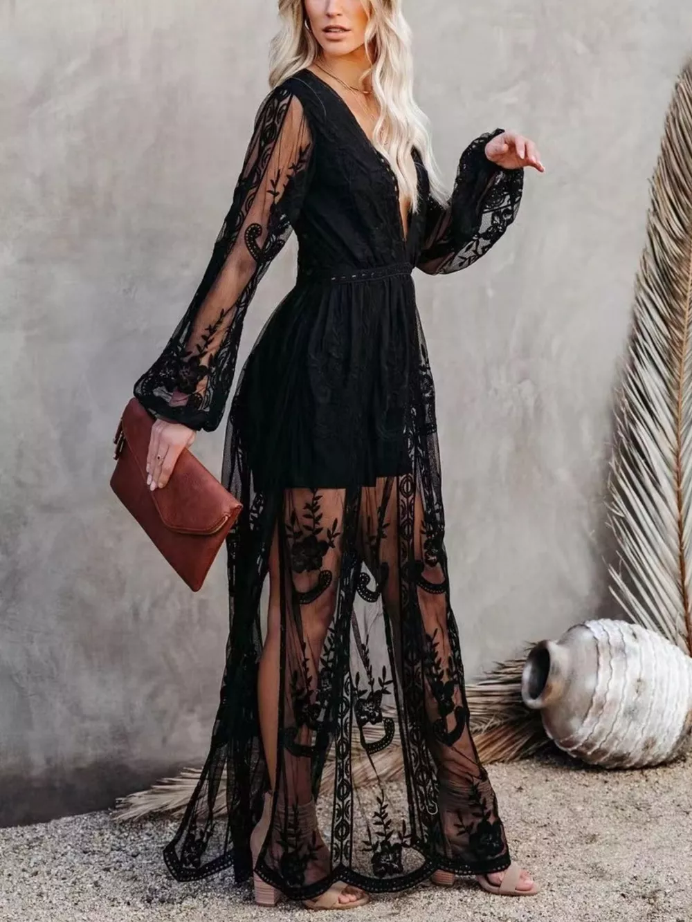 Floral Lace Slit Maxi Dress, image 13