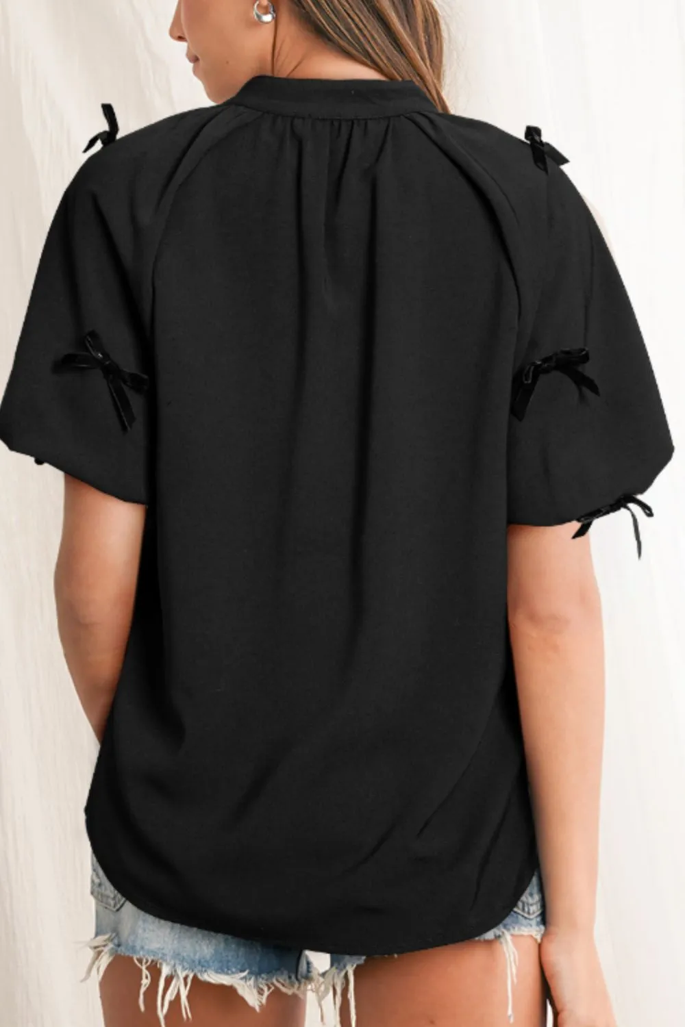 Bow Decor Puff Sleeve Blouse, image 8