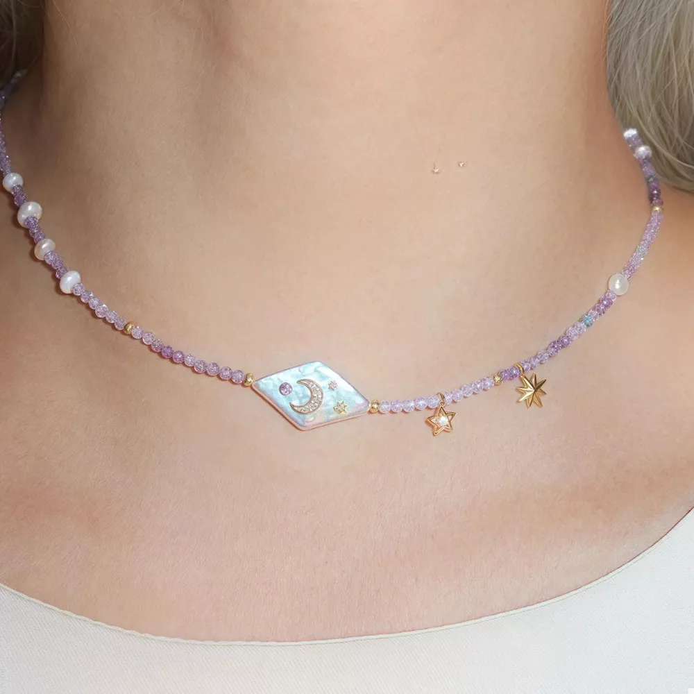 Freshwater Pearl Star Moon Beaded Necklace, image 5