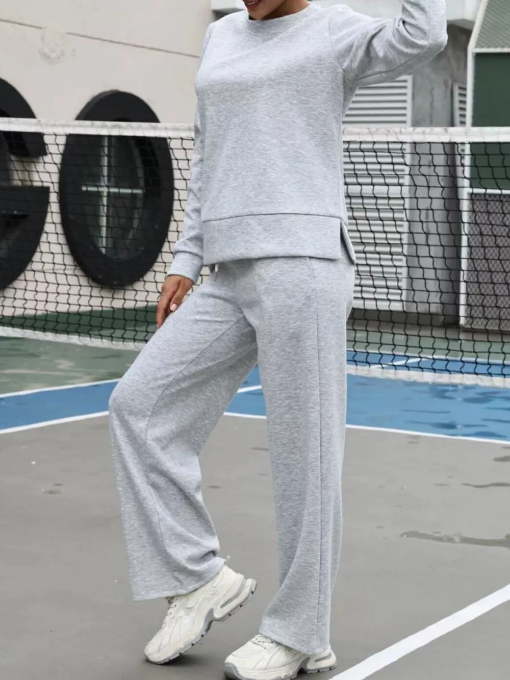 Round Neck Sweatshirt and Pants Set, image 3