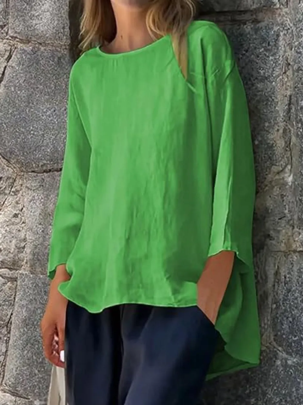 Full Size Round Neck Relaxed Fit Blouse Plus Size, image 12