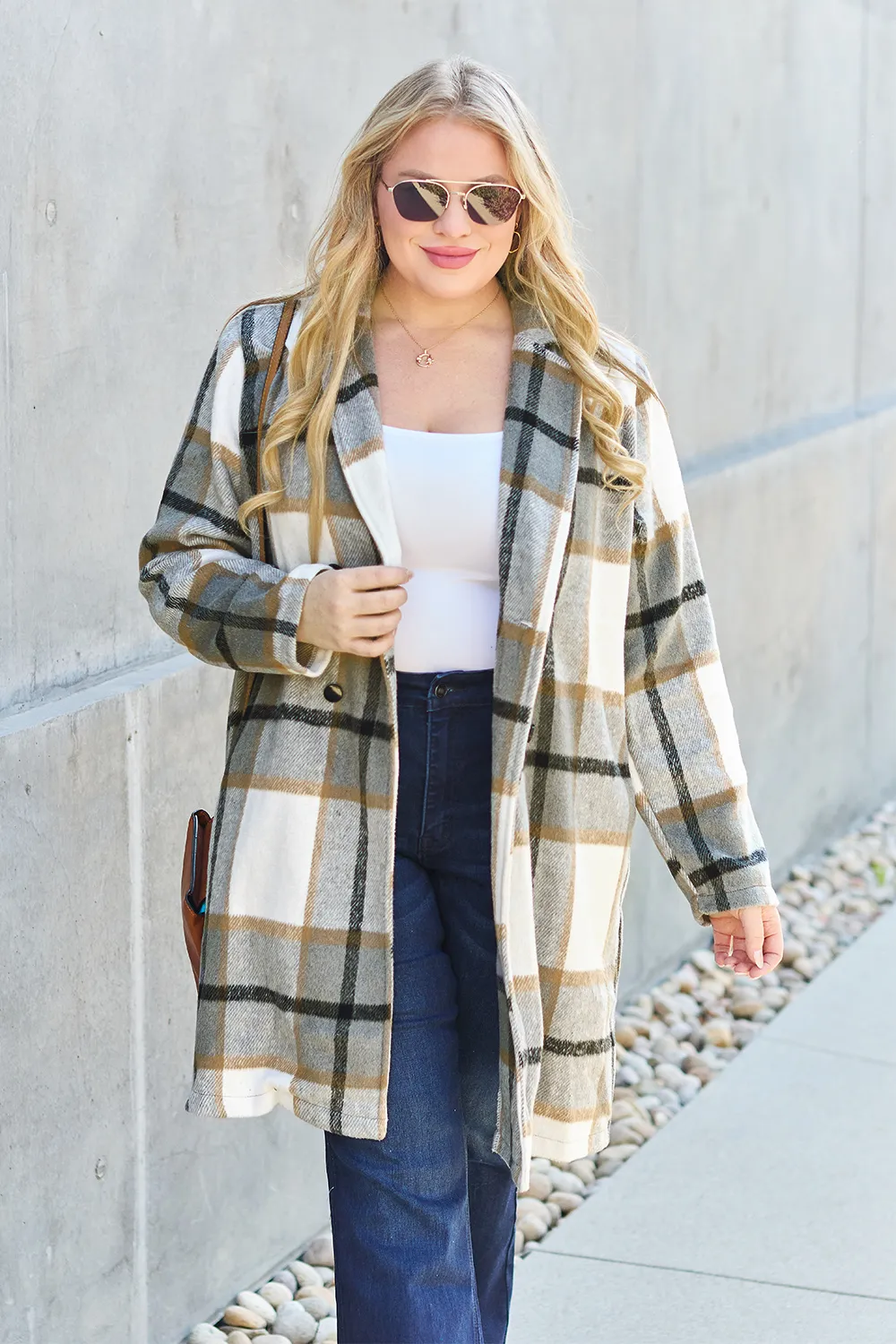 Full Size Plaid Button Up Lapel Collar Coat, image 37