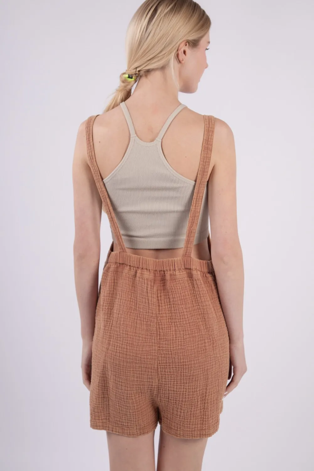 Sleeveless Double Gauze Overalls with Pockets, image 2