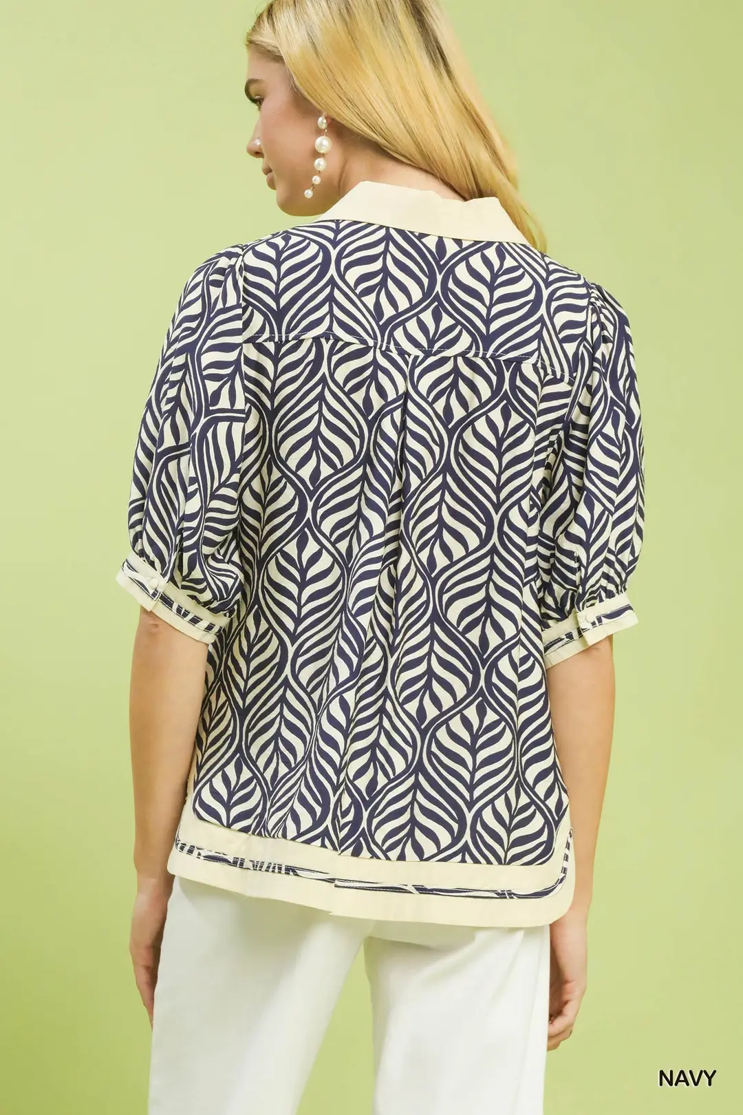 Geometric Leaf Print Popover Top, image 5