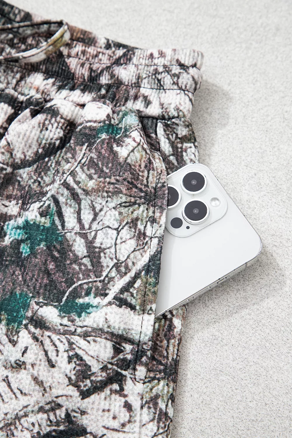 Camo Long Sleeve Top Elastic Waist Shorts Two Piece Set, image 14
