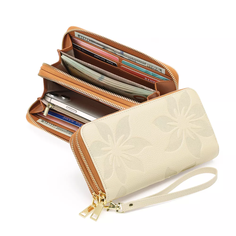 Floral Embossed Leather Zipper Wallet, image 5