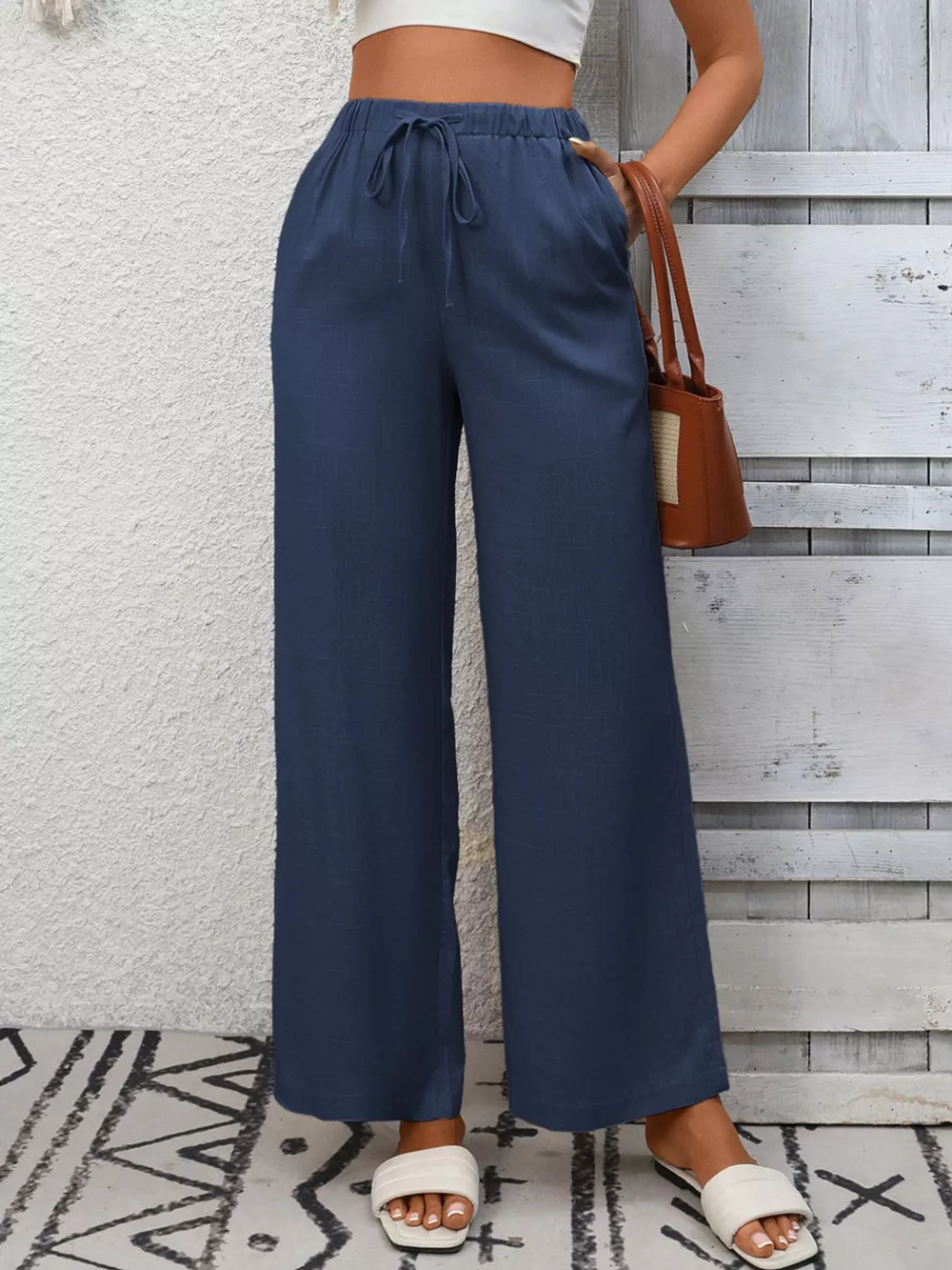 Drawstring High Waist Wide Leg Pants, image 15
