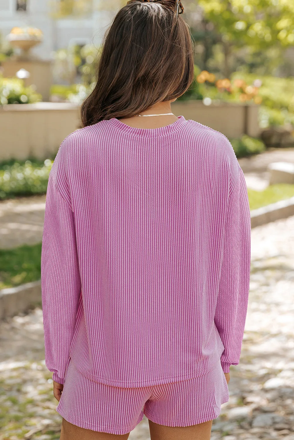 Round Neck Long Sleeve Top and Shorts Set, image 14