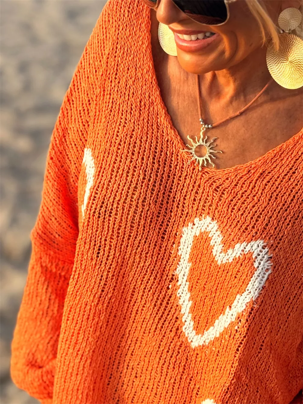 Heart V-Neck Dropped Shoulder Sweater, image 21
