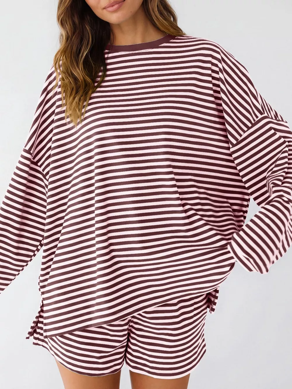 Casual Striped Long Sleeve Top and Shorts Set, image 7