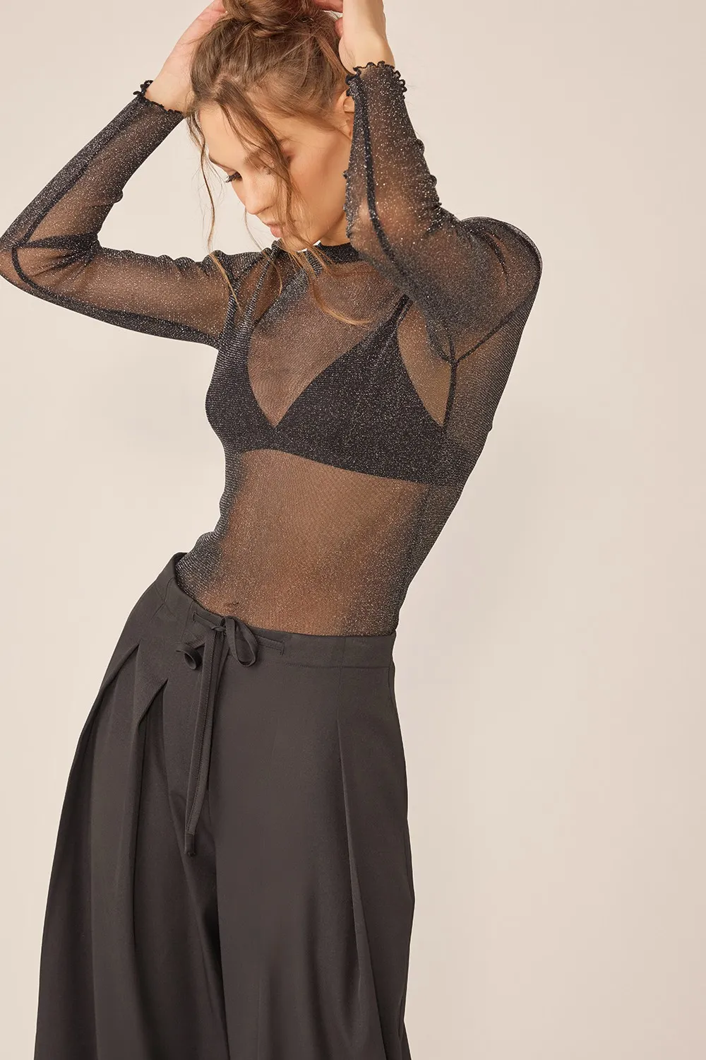 Sparkling Glitter Long Sleeve Sheer Top, image 4