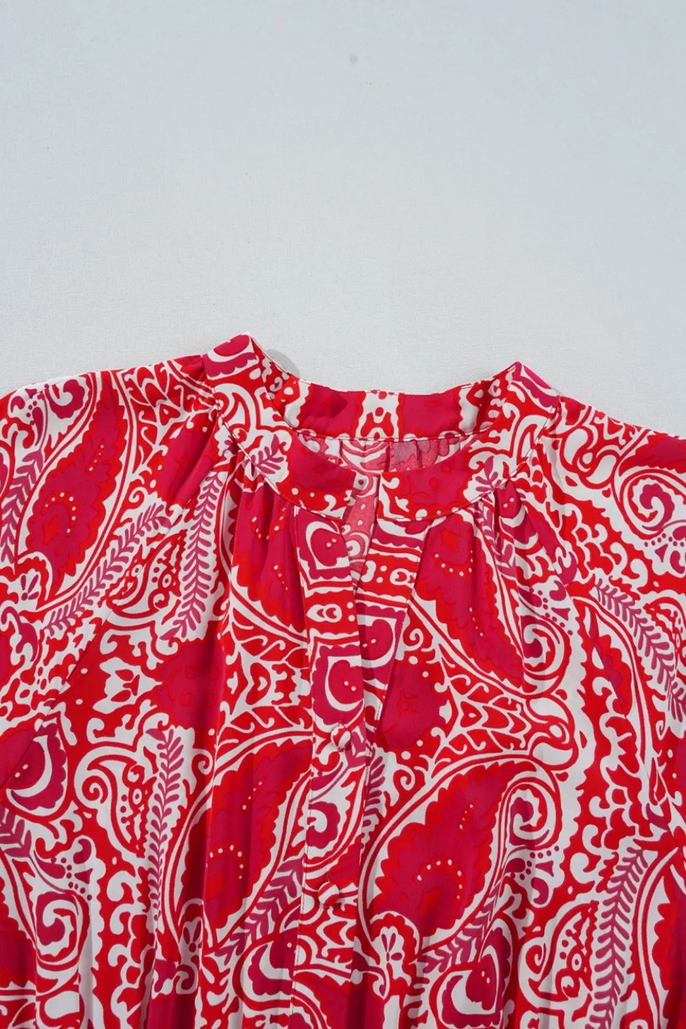 Paisley Print Side Slit Puff Sleeve High Waist Maxi Dress, image 10