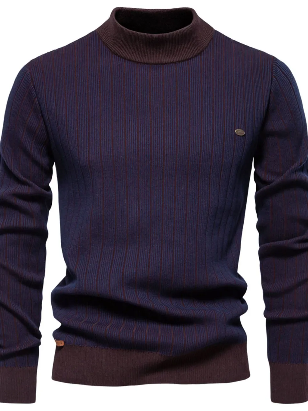 Men's Mock Neck Contrast Striped Sweater, image 9
