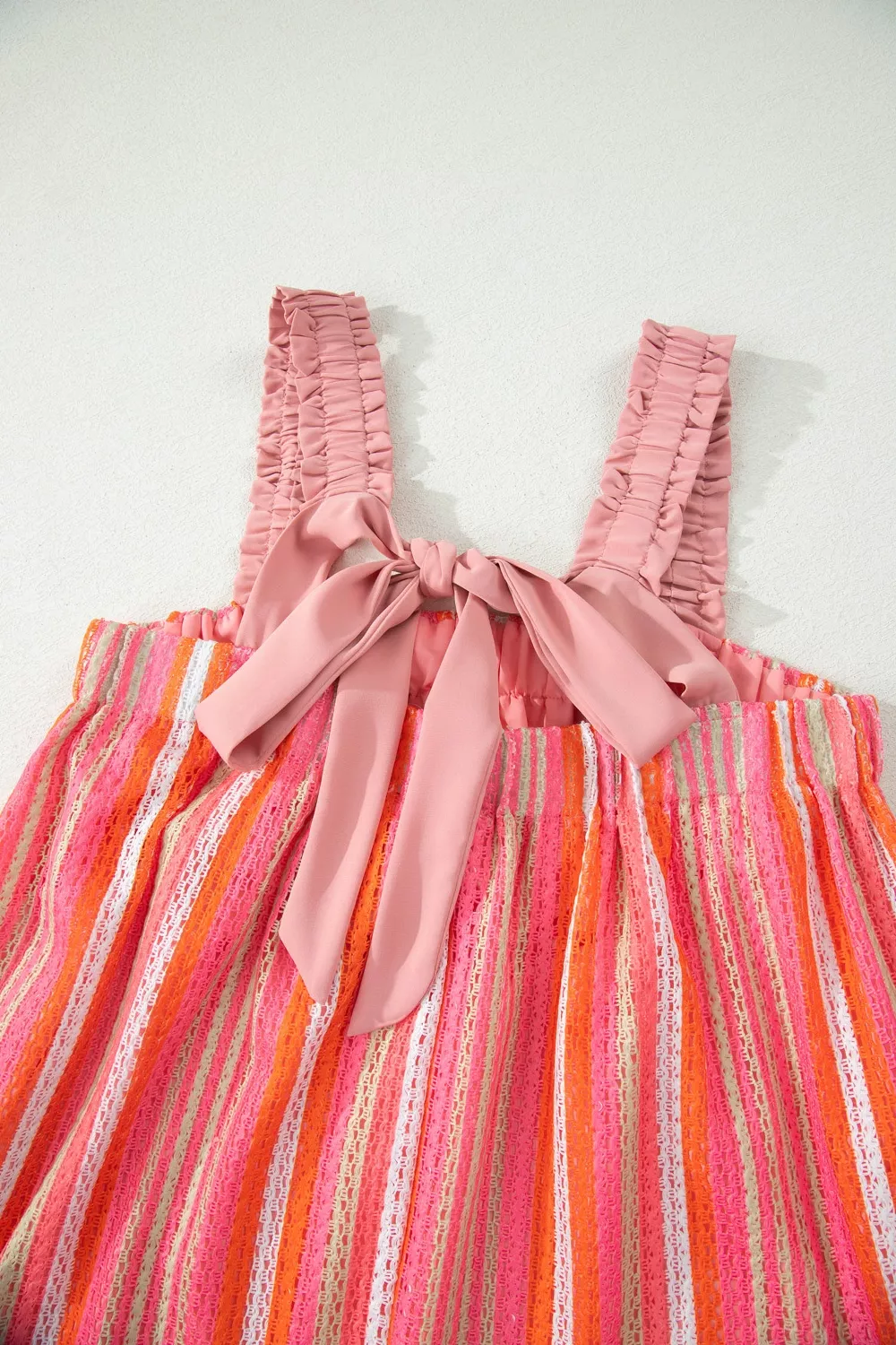 Stripe Ruffled Straps Ribbon Knot Flowy Vacation Maxi Dress, image 7