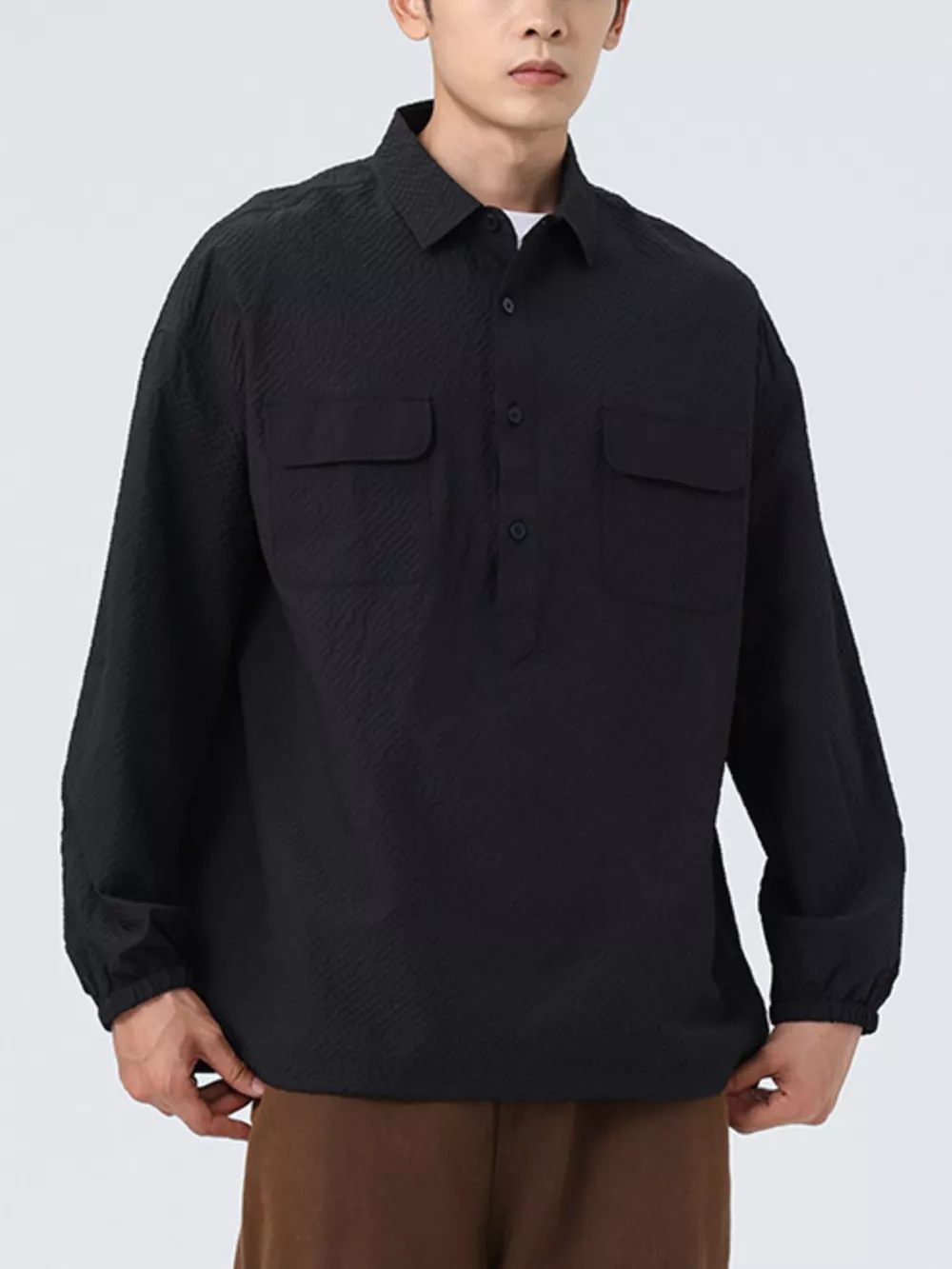 Men's Plus Size Button Detail Textured Relaxed Fit Polo, image 2