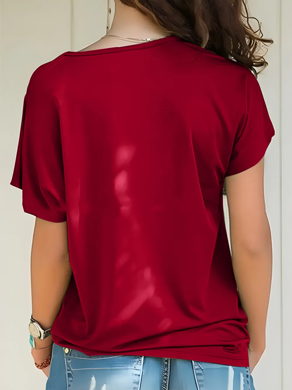Asymmetrical Neck Short Sleeve T-Shirt, image 24