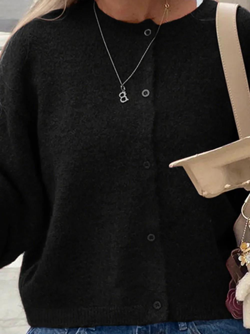 Button-Up Cropped Sweater Cardigan, image 7