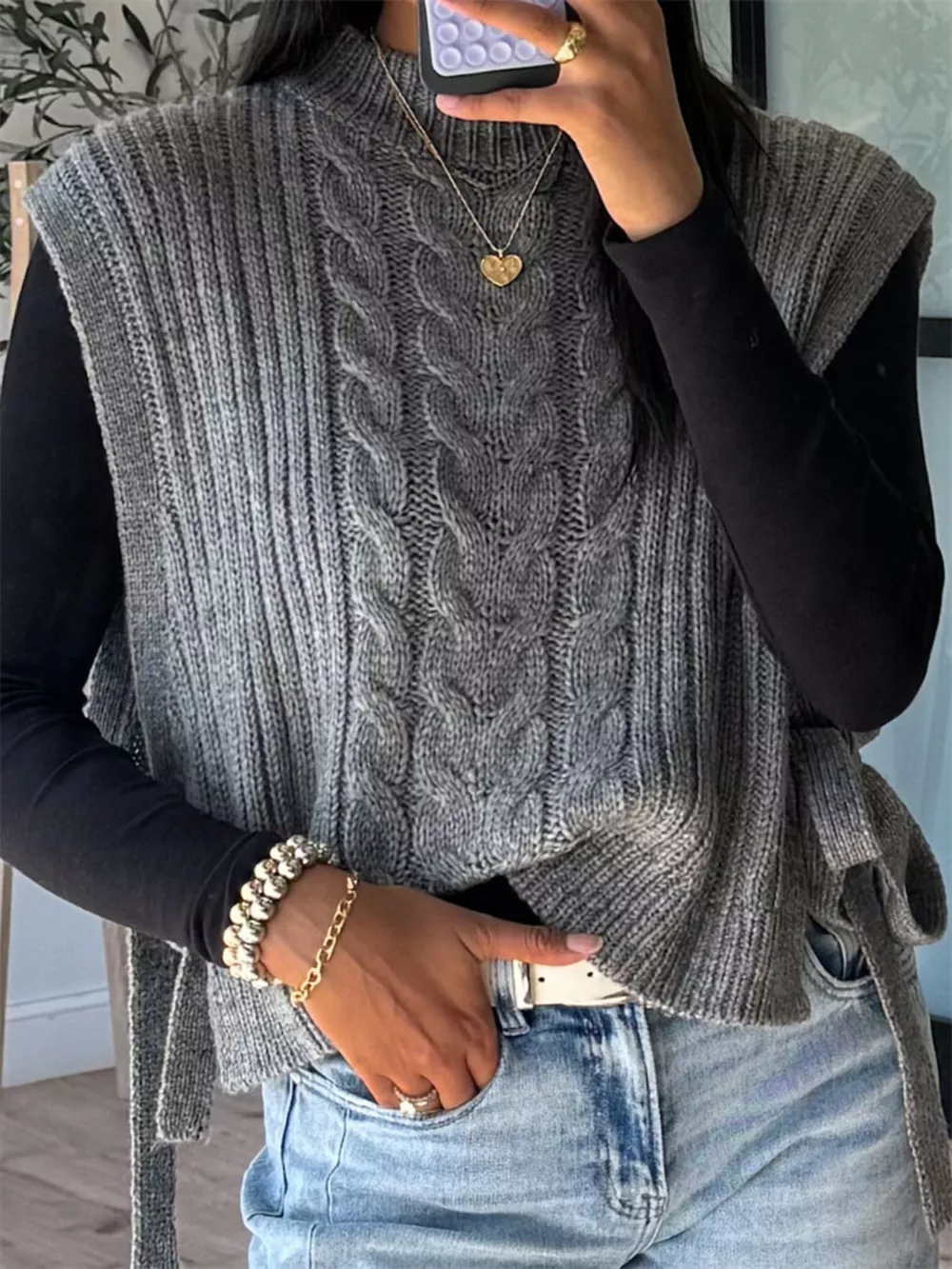 Cable Knit Sweater Vest, image 3
