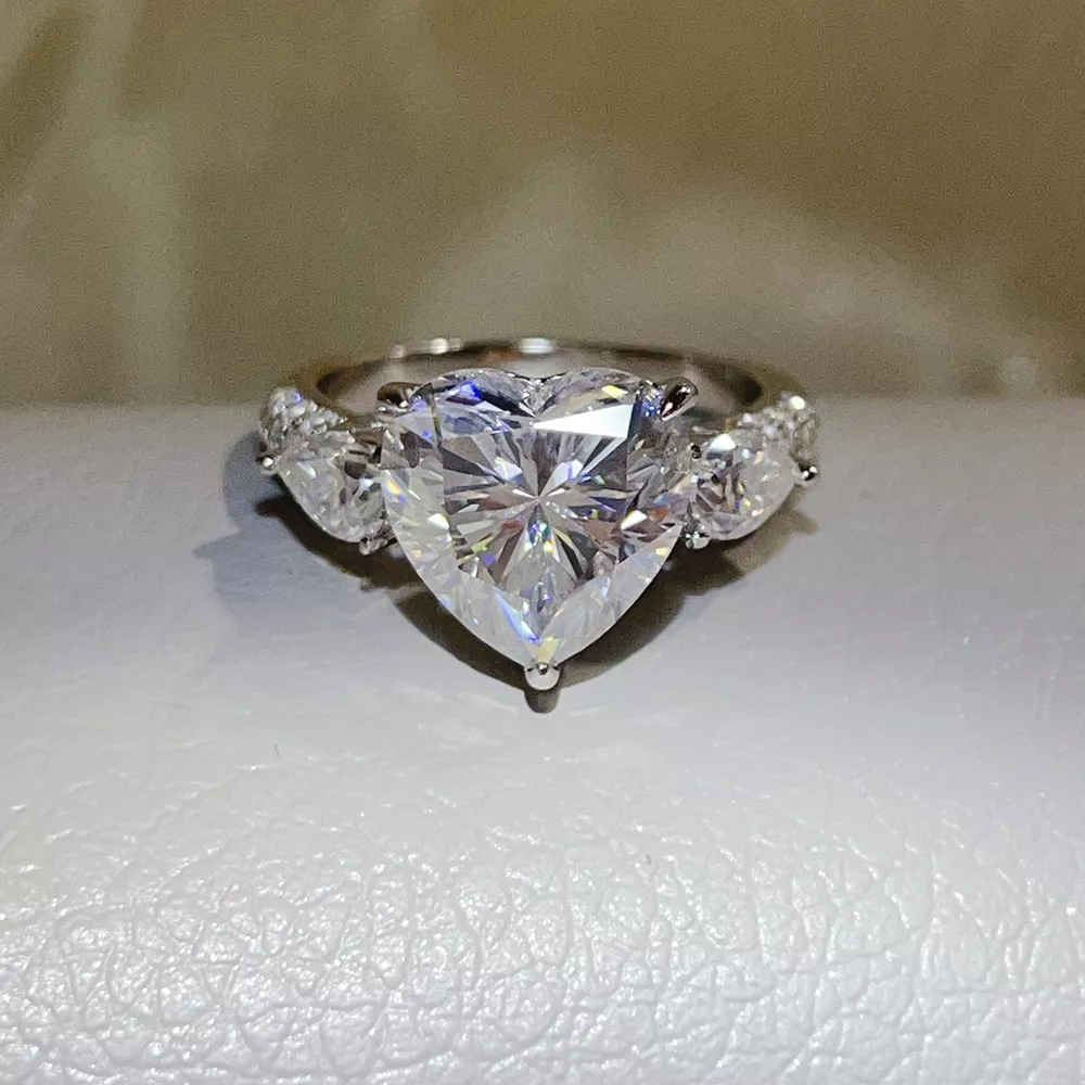 6 Carat 925 Sterling Silver Moissanite Heart Ring