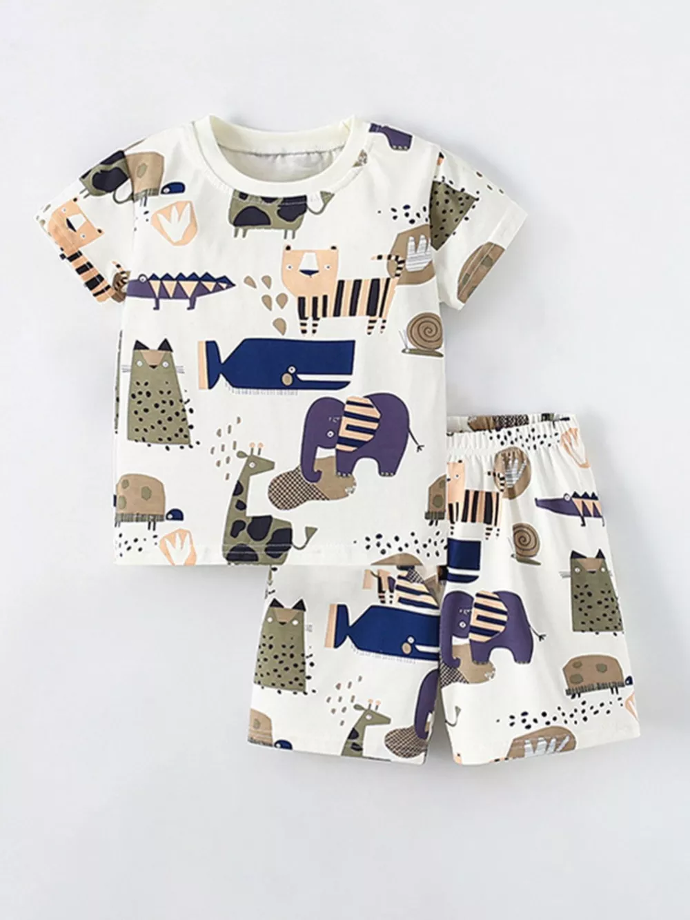 Children's Animal Print Short Sleeve Tee and Shorts Set