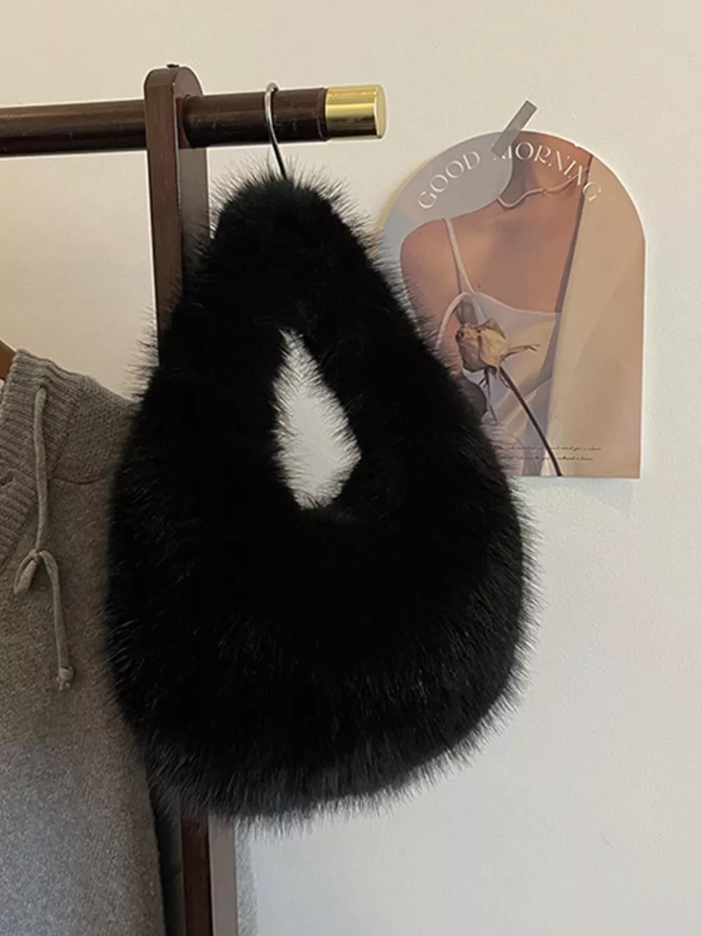 Fluffy Solid Color Handbag, image 6