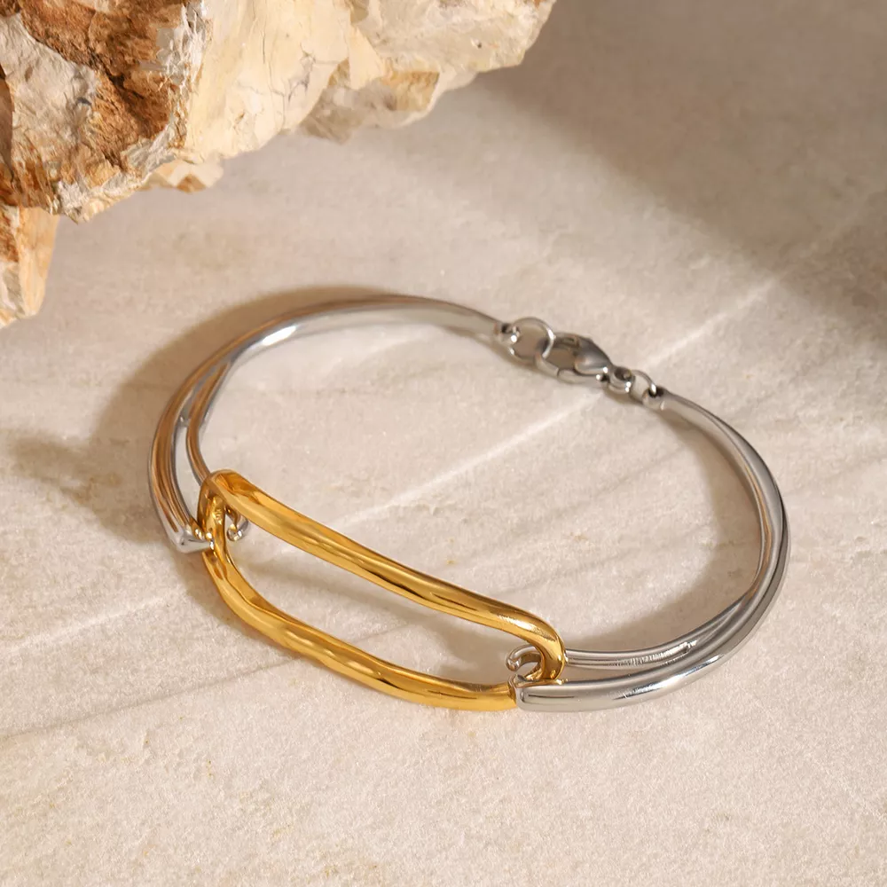 Two-Tone Geometric Link Bracelet