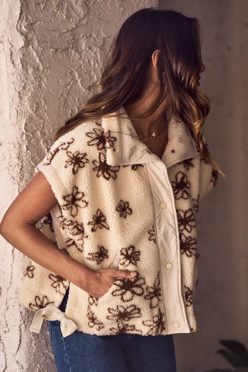 Flower Sherpa Fur Oversized Sleeveless Vest Jacket, image 6