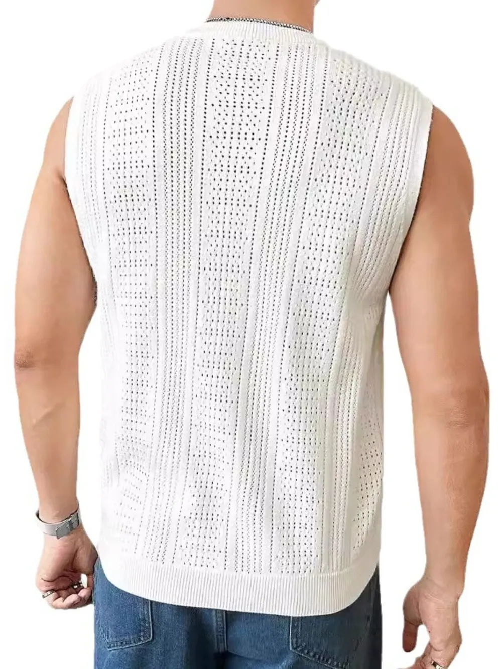 Men's Full Size Eyelet Round Neck Tank Plus Size, image 4