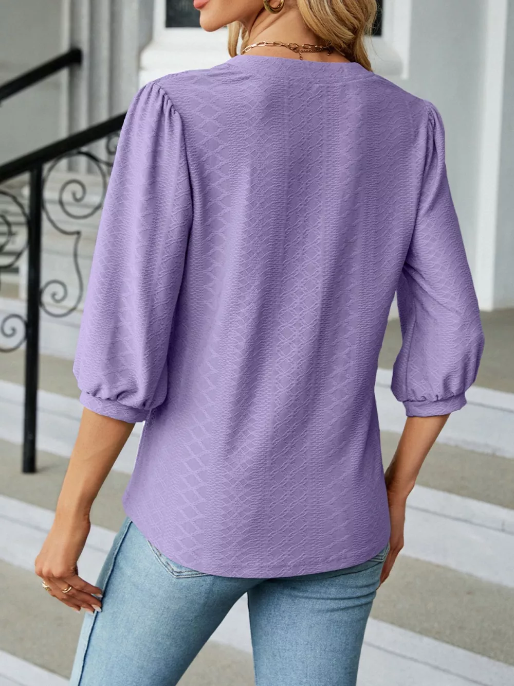 Notched 3/4 Sleeve Casual Top, image 5