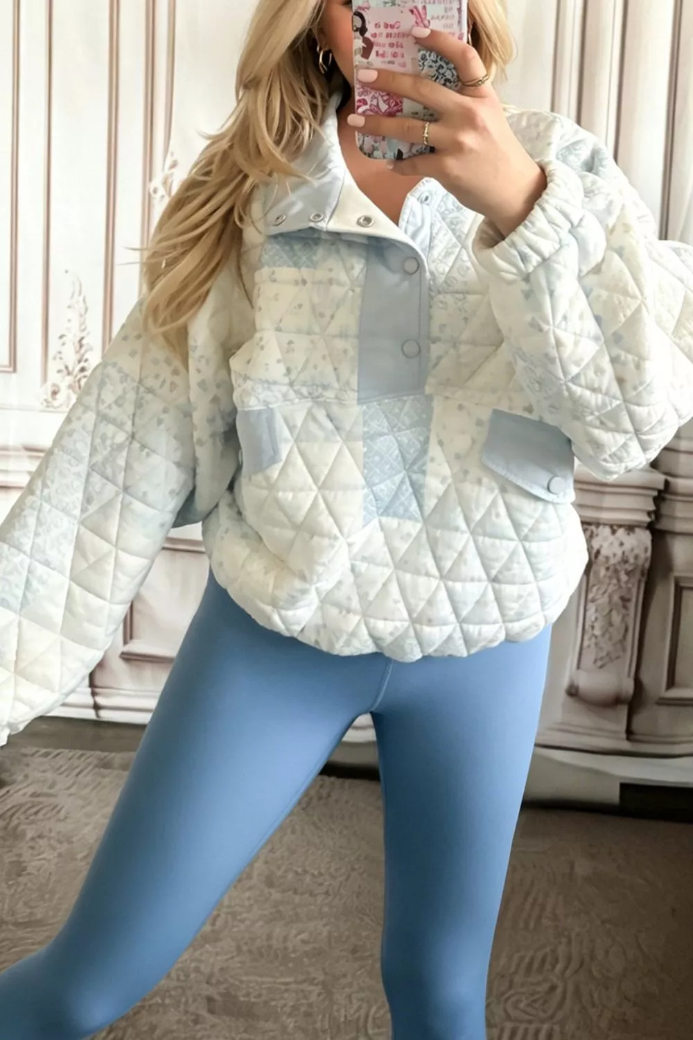 Patchwork Quilted Snap-Neck Sweatshirt, image 5