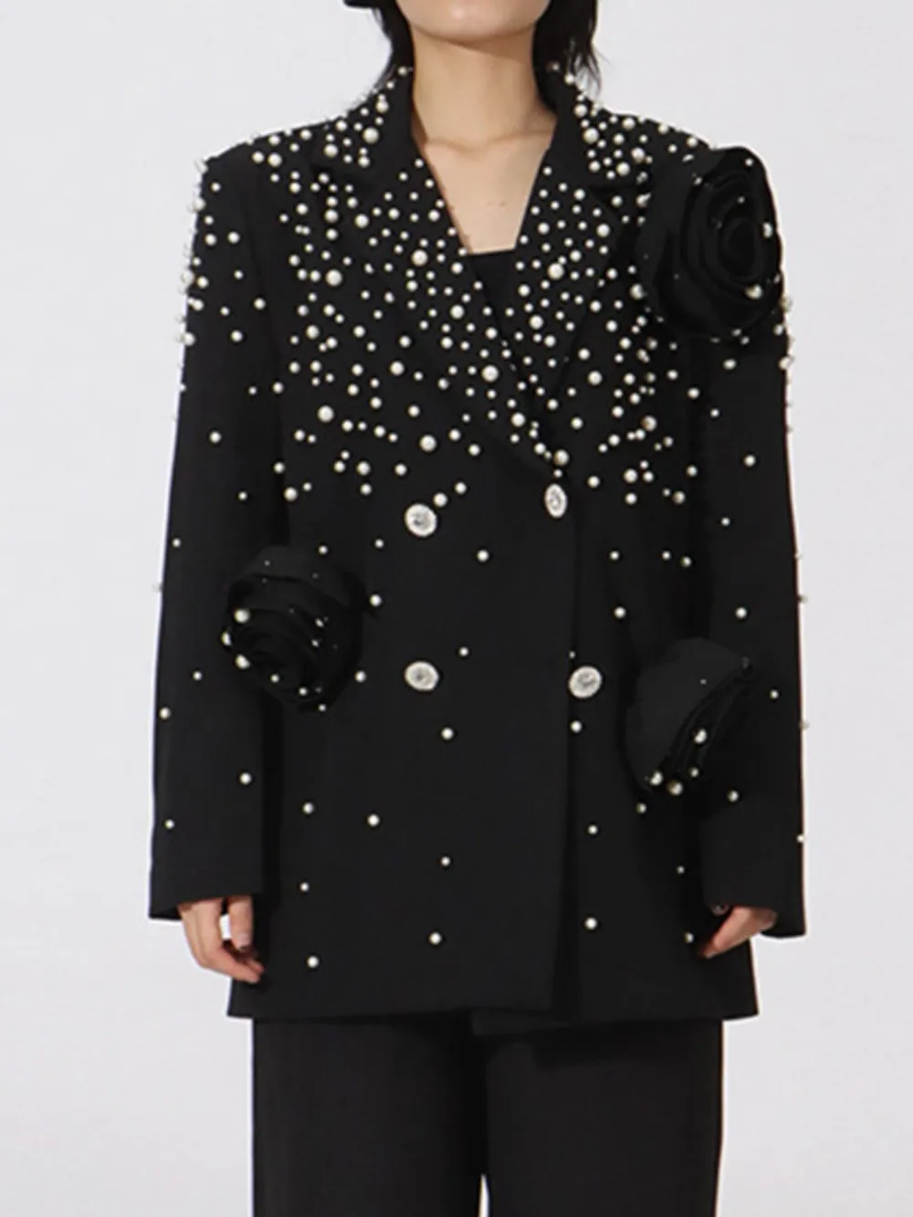 Pearl Embellished Double-Breasted Blazer