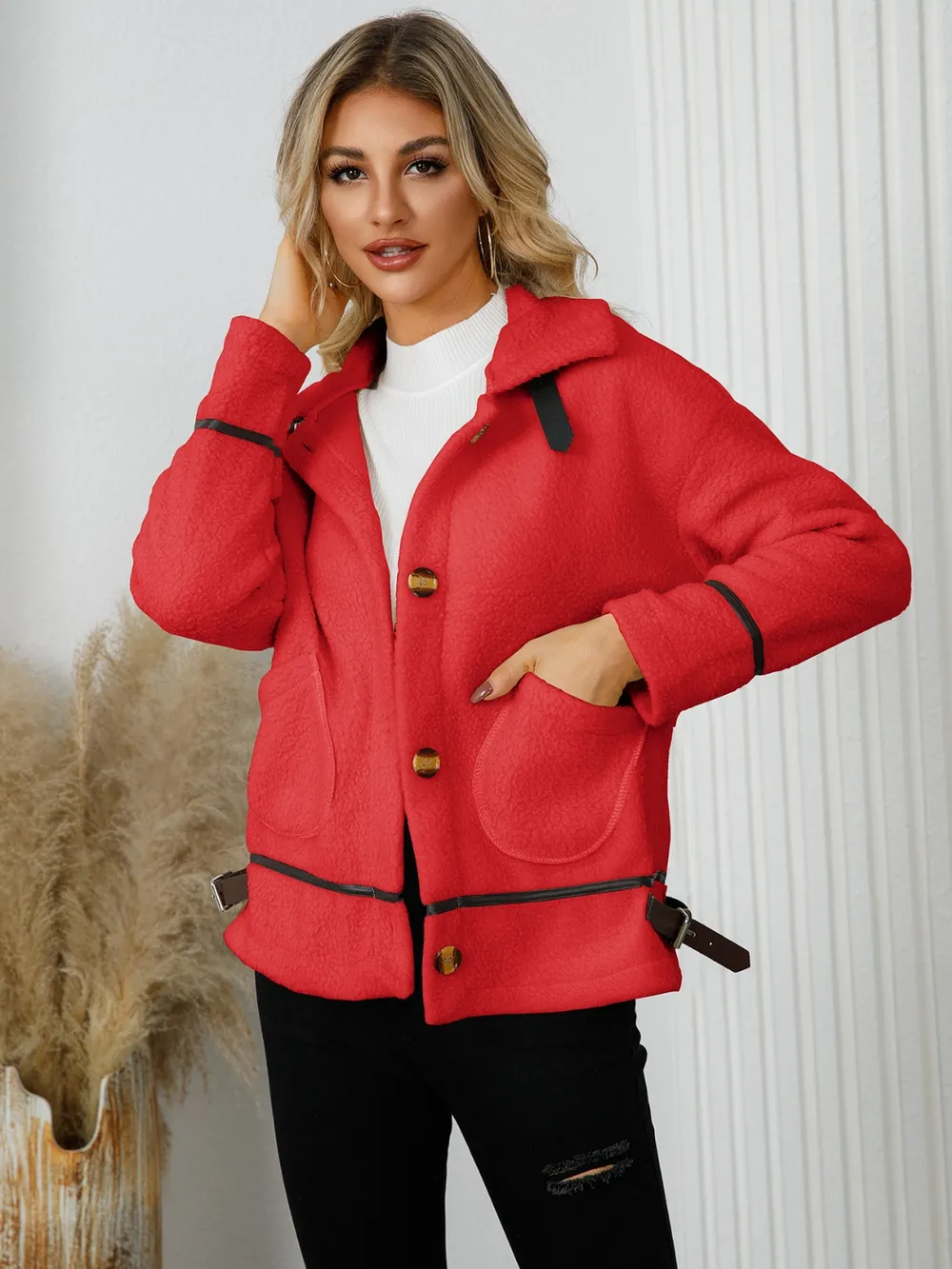 Pocketed Button Down Collared Neck Jacket, image 11