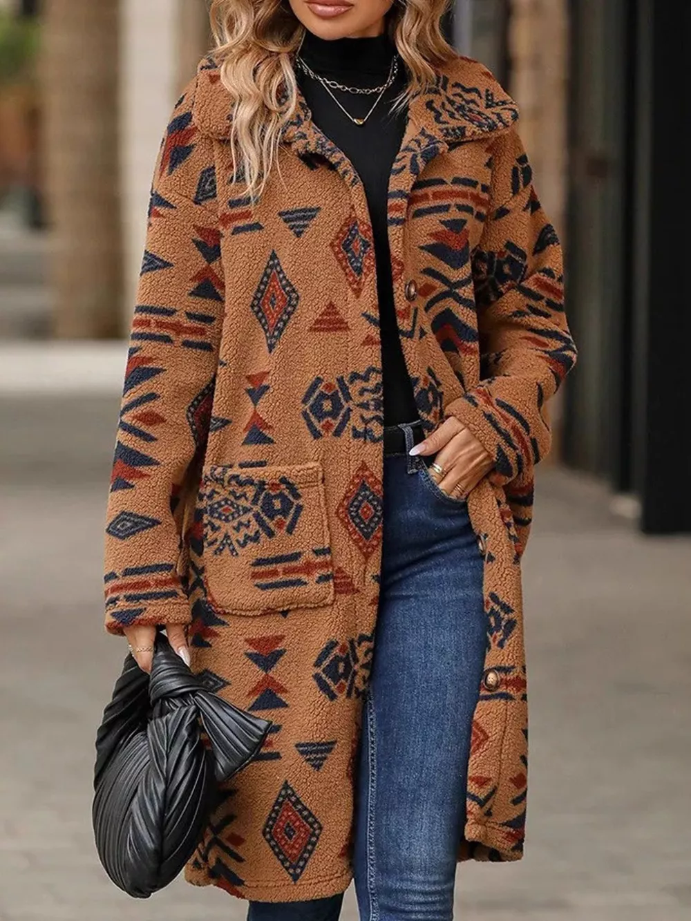 Geometric Button Up Longline Coat, image 6
