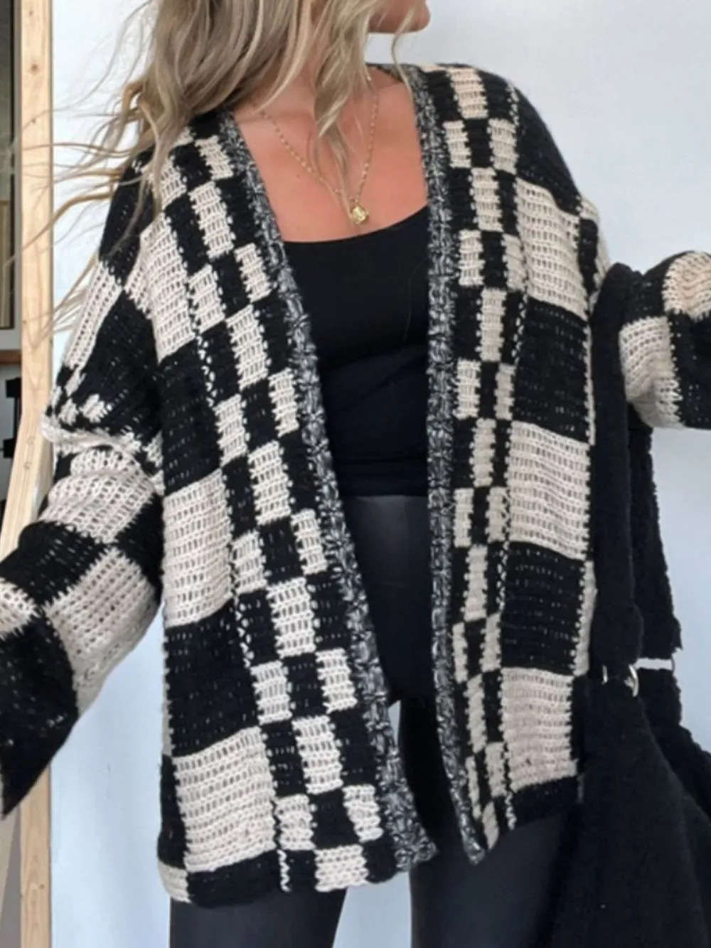 Plaid Open Front Long Sleeve Cardigan, image 13