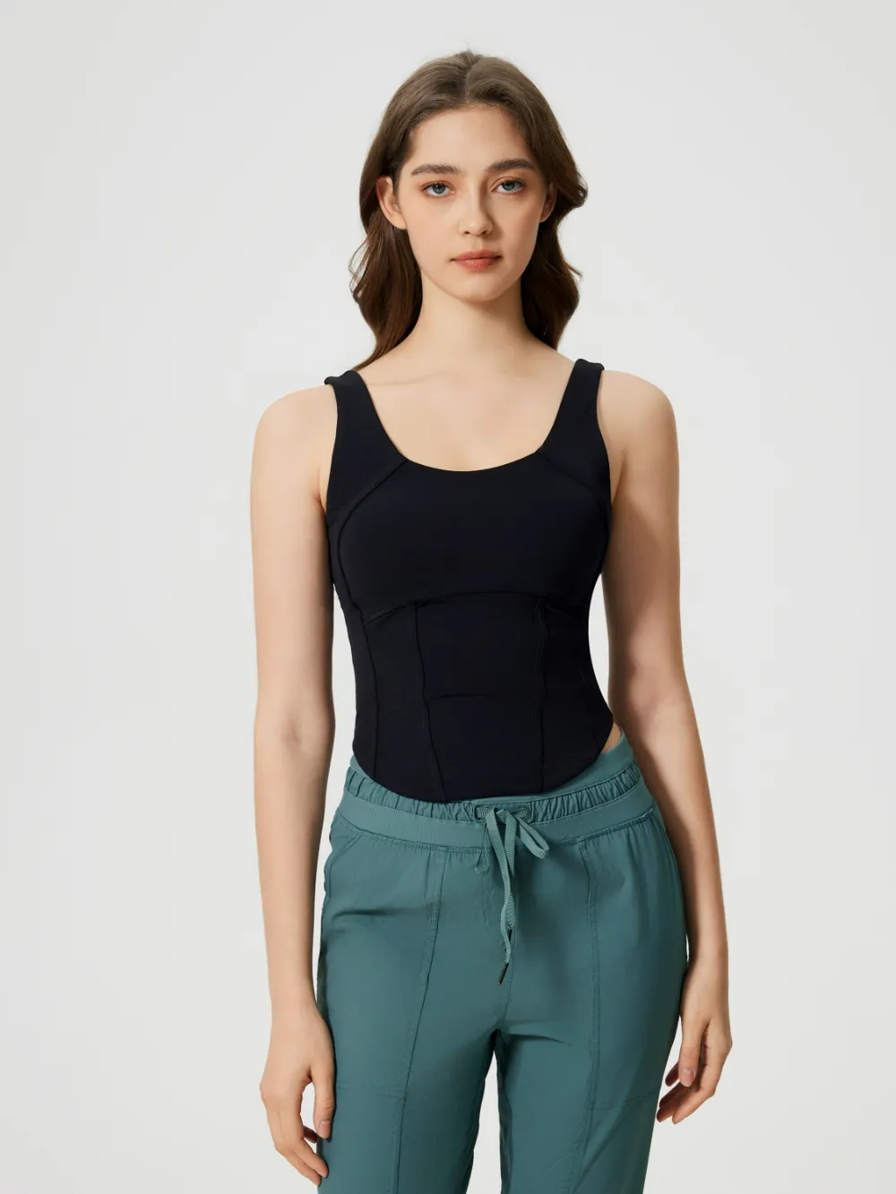 Round Neck Wide Strap Active Tank with Detachable Chest Pads, image 15