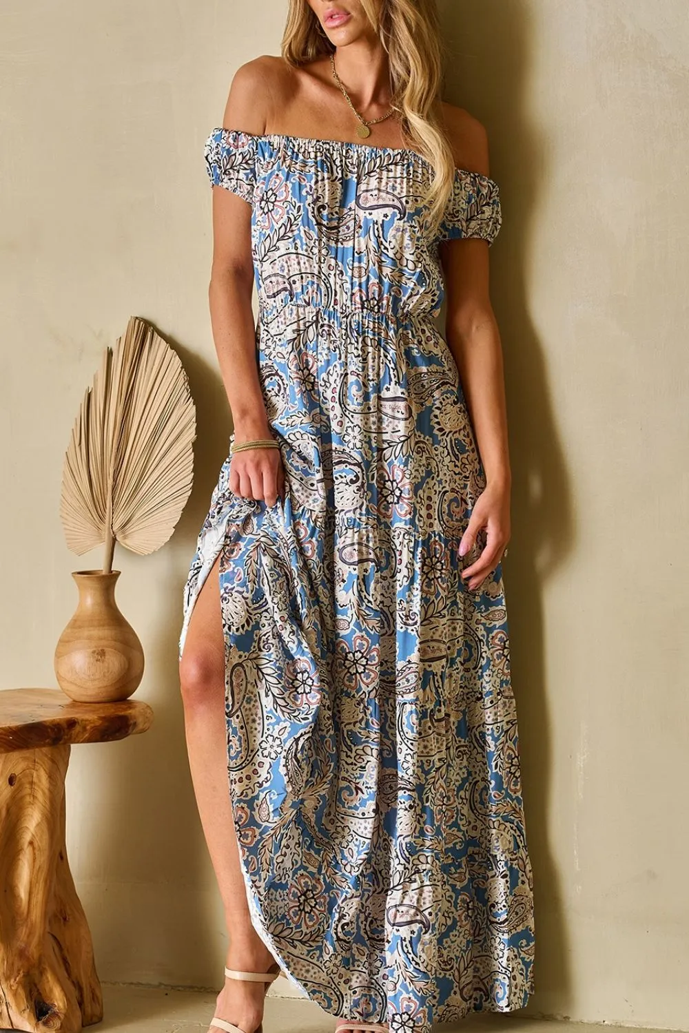 Boho Paisley Print Off Shoulder Maxi Dress, image 10