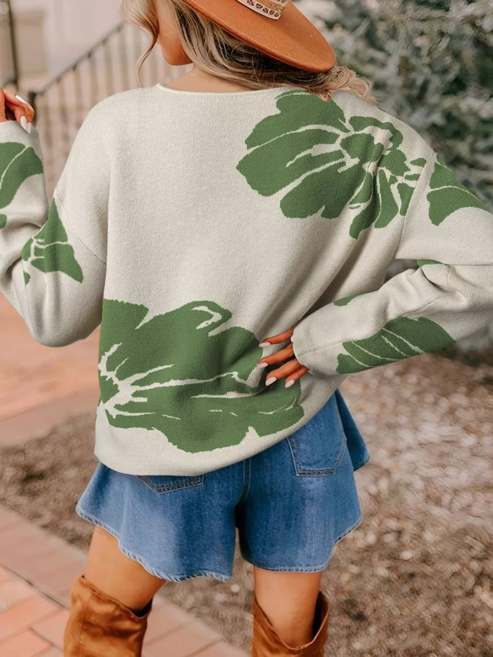 Leaf Round Neck Long Sleeve Sweater, image 3